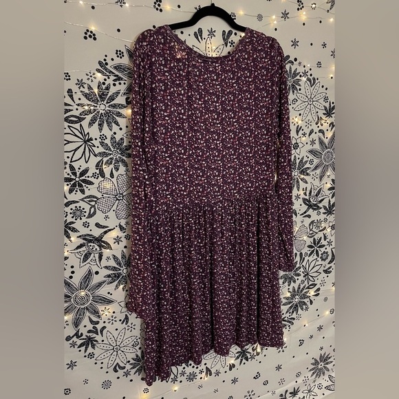 Purple floral long sleeve stretch soft flowy comfy  easy dress - Picture 5 of 9
